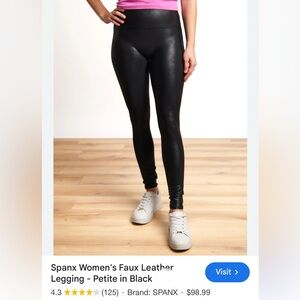Spanx Faux Leather Black Leggings Stretch High Waist Athleisure Tummy Control M